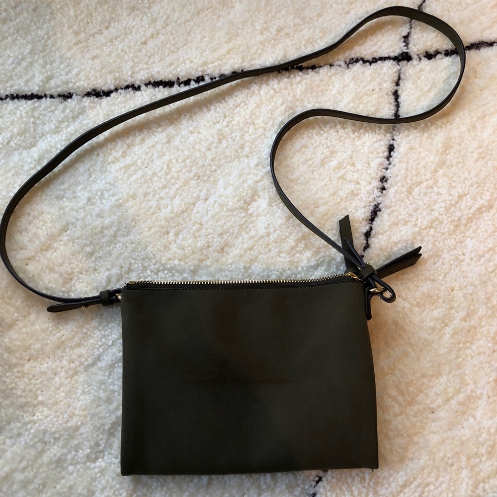Olive Green Crossbody Bag with Gold Zippers